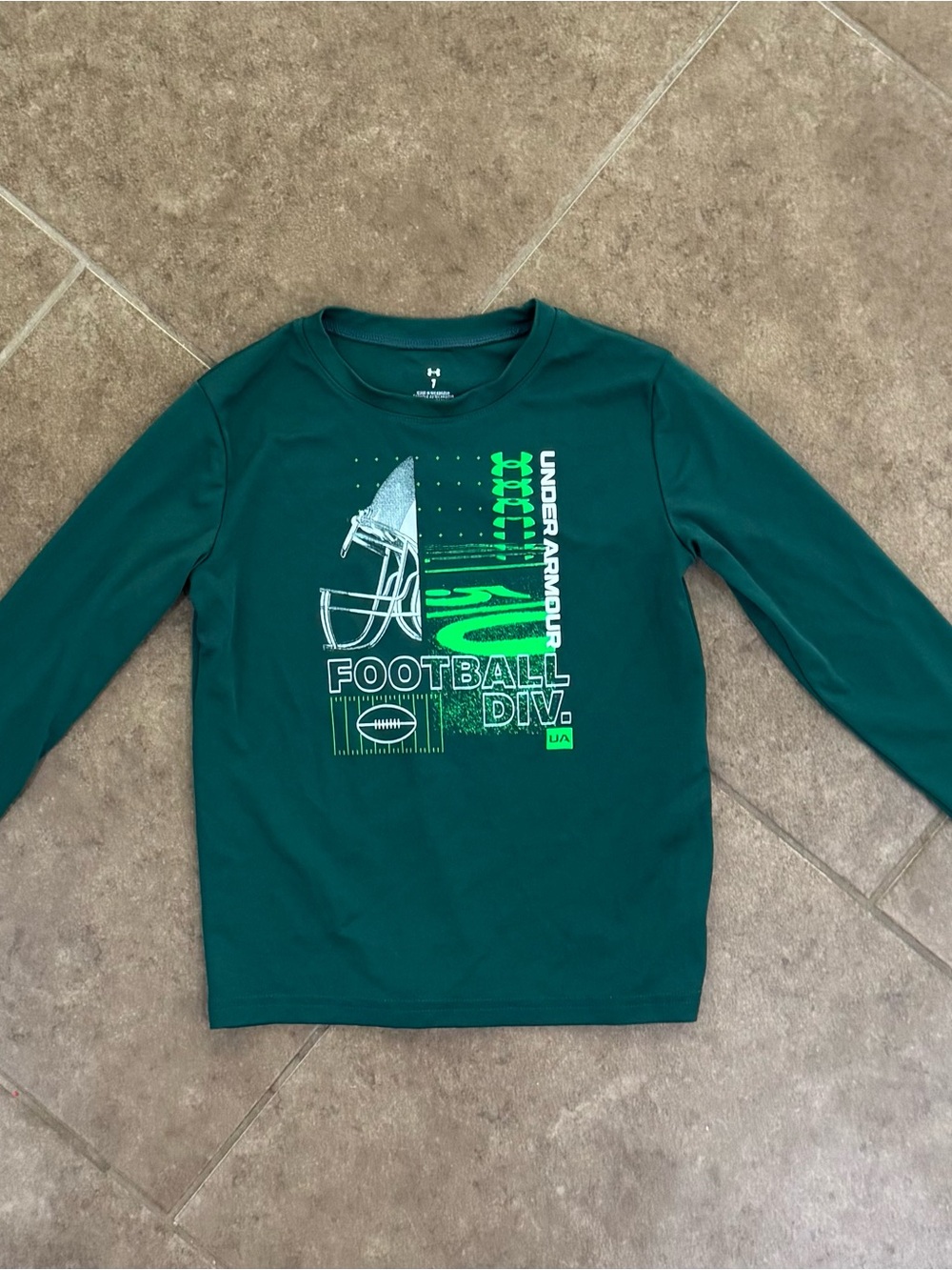 Under Armour Dark Green Long-Sleeve Football Graphic Tee with Neon Green Accents
